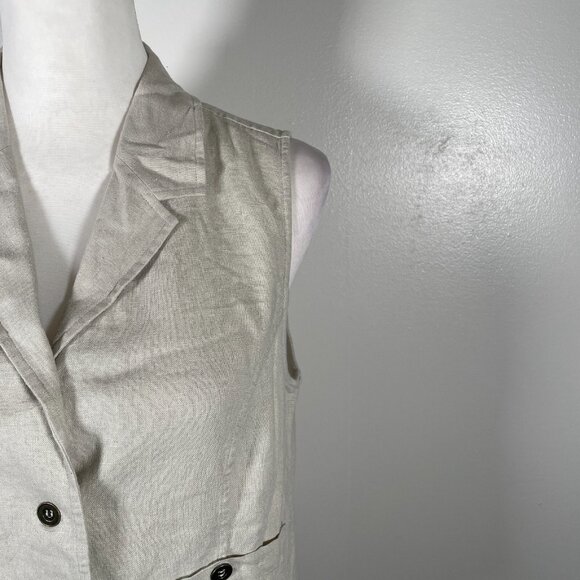 Christopher & Banks Vest Women's 6 Beige Linen Pockets Notch Lapel Button Front - Picture 4 of 15